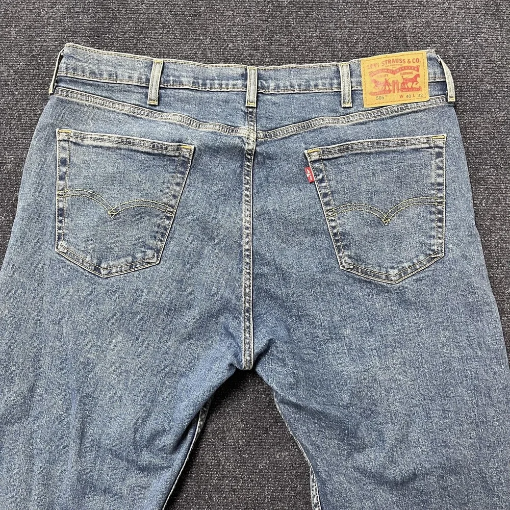 Levis 505 Jeans Mens 40x32 Blue Medium Wash Straight Leg Zip Fly Denim WaterLess